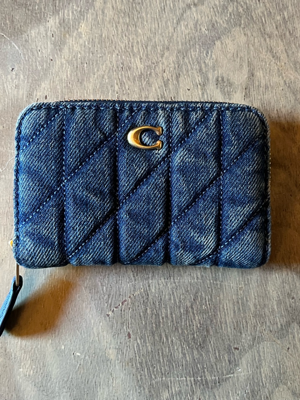 Coach Quilted Denim Zip Wallet with Gold C Logo